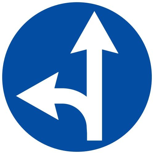 Ceļa zīme - Nr. 405 Braukt taisni vai pa kreisi