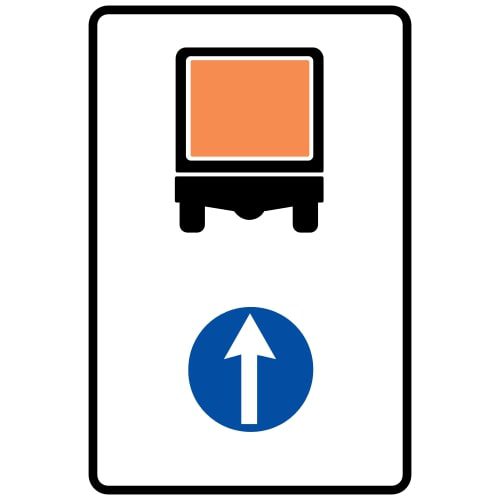 Ceļa zīme - Nr. 425 Transportlīdzekļiem ar bīstamu kravu braukt taisni