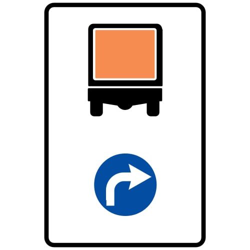 Ceļa zīme - Nr. 426 Transportlīdzekļiem ar bīstamu kravu braukt pa labi