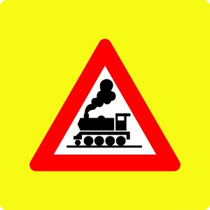 Ceļa zīme – Nr. 133 Dzelzceļa pārbrauktuve bez barjeras (ar fluorescējošu apmali)